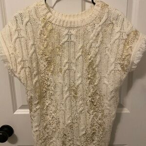 Anthropologie Ivory and Gold Knit Sweater